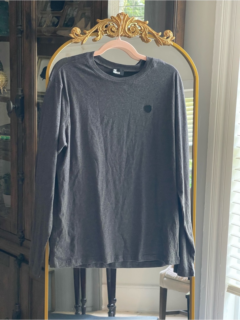 The Kooples NWT Men's Charcoal Blazon Patch Long-Sleeve 100% Cotton T Shirt